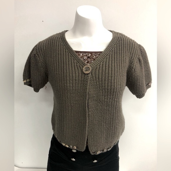 Elisa Cavaletti Sweaters - ELISA CAVALETTI WOOL MIX SHORT SLEEVE CROPPED CARDIGAN IN LIGHT BROWN IN LARGE